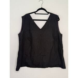 Unbranded Handsewn Black 100% Linen V-Neck V-Back Trapeze Tank Top Size 2X/3X